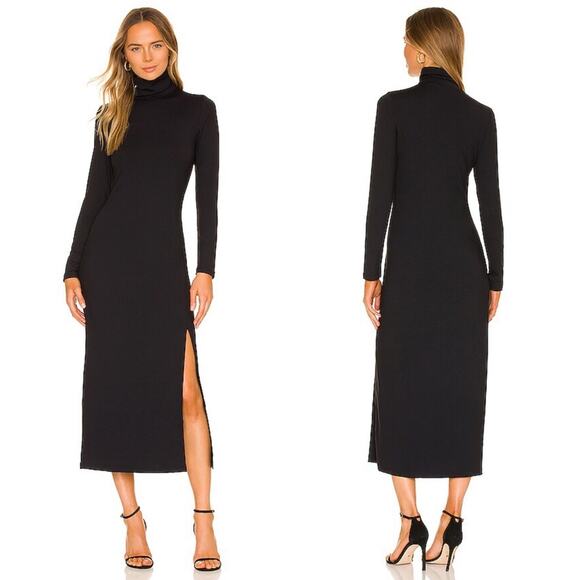 Susana Monaco Black Jersey Turtleneck Slit Long Sleeve Dress - Medium - Picture 1 of 9